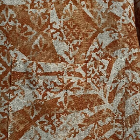 Tasso Elba Island Ethnic Print Silk/Linen Camp Shirt Front Pocket Side Vents XXL - Picture 6 of 10